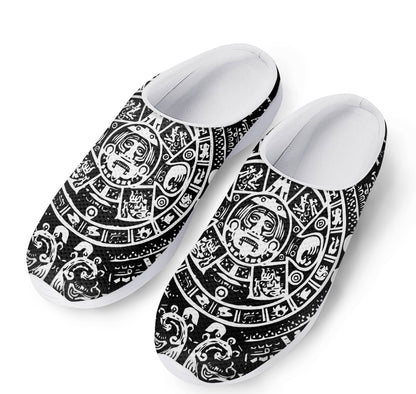 Black And White Maya Calendar Print Mesh Casual Shoes