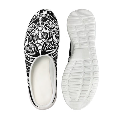 Black And White Maya Calendar Print Mesh Casual Shoes