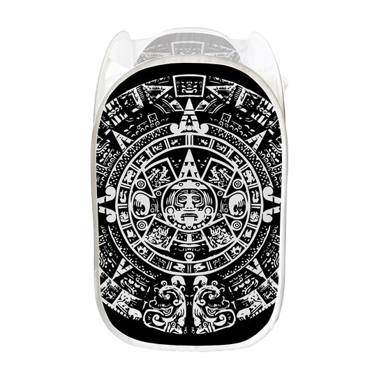 Black And White Maya Calendar Print Mesh Laundry Hamper
