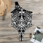 Black And White Maya Calendar Print One Shoulder Bodysuit