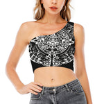 Black And White Maya Calendar Print One Shoulder Crop Top