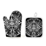 Black And White Maya Calendar Print Oven Mitt And Pot Holder Set