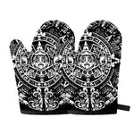 Black And White Maya Calendar Print Oven Mitts