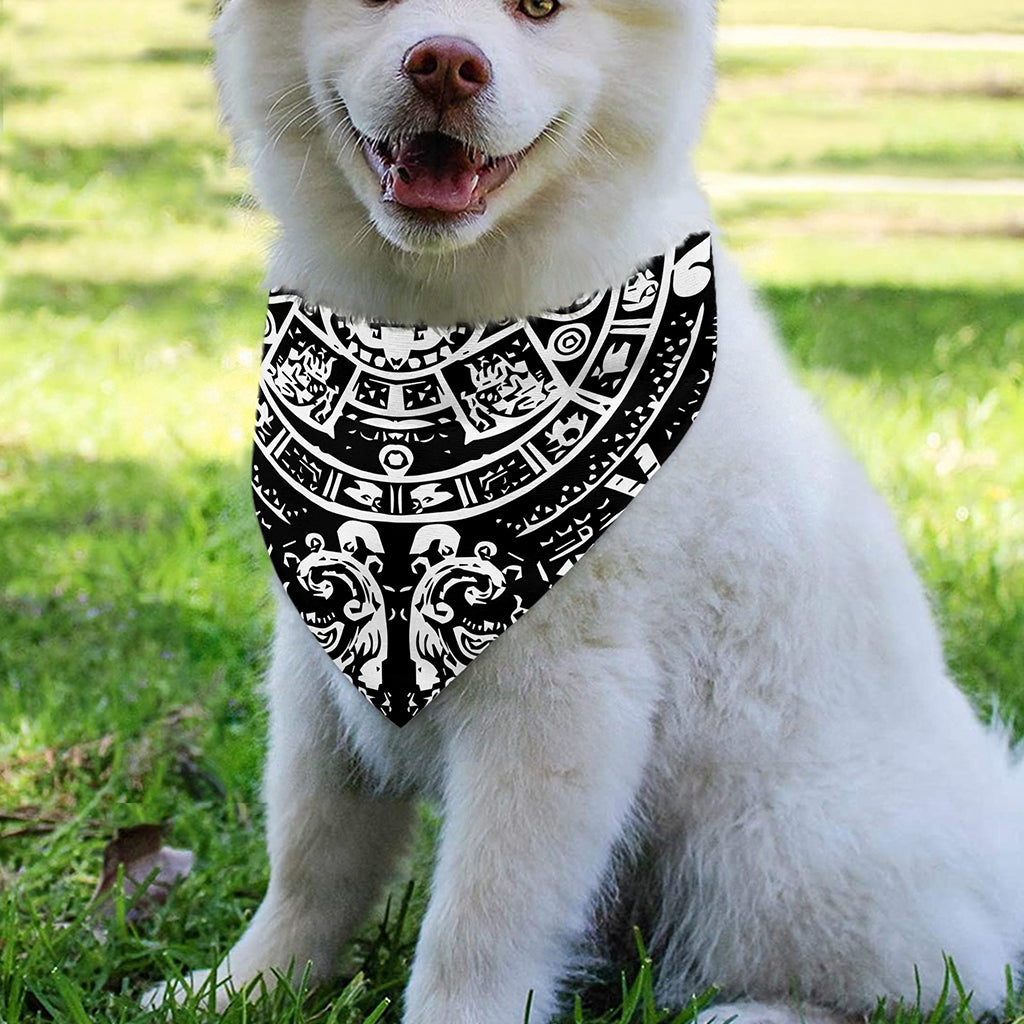 Black And White Maya Calendar Print Over The Collar Dog Bandana