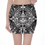 Black And White Maya Calendar Print Pencil Mini Skirt