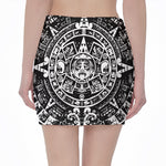 Black And White Maya Calendar Print Pencil Mini Skirt