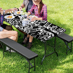 Black And White Maya Calendar Print Picnic Table Cover