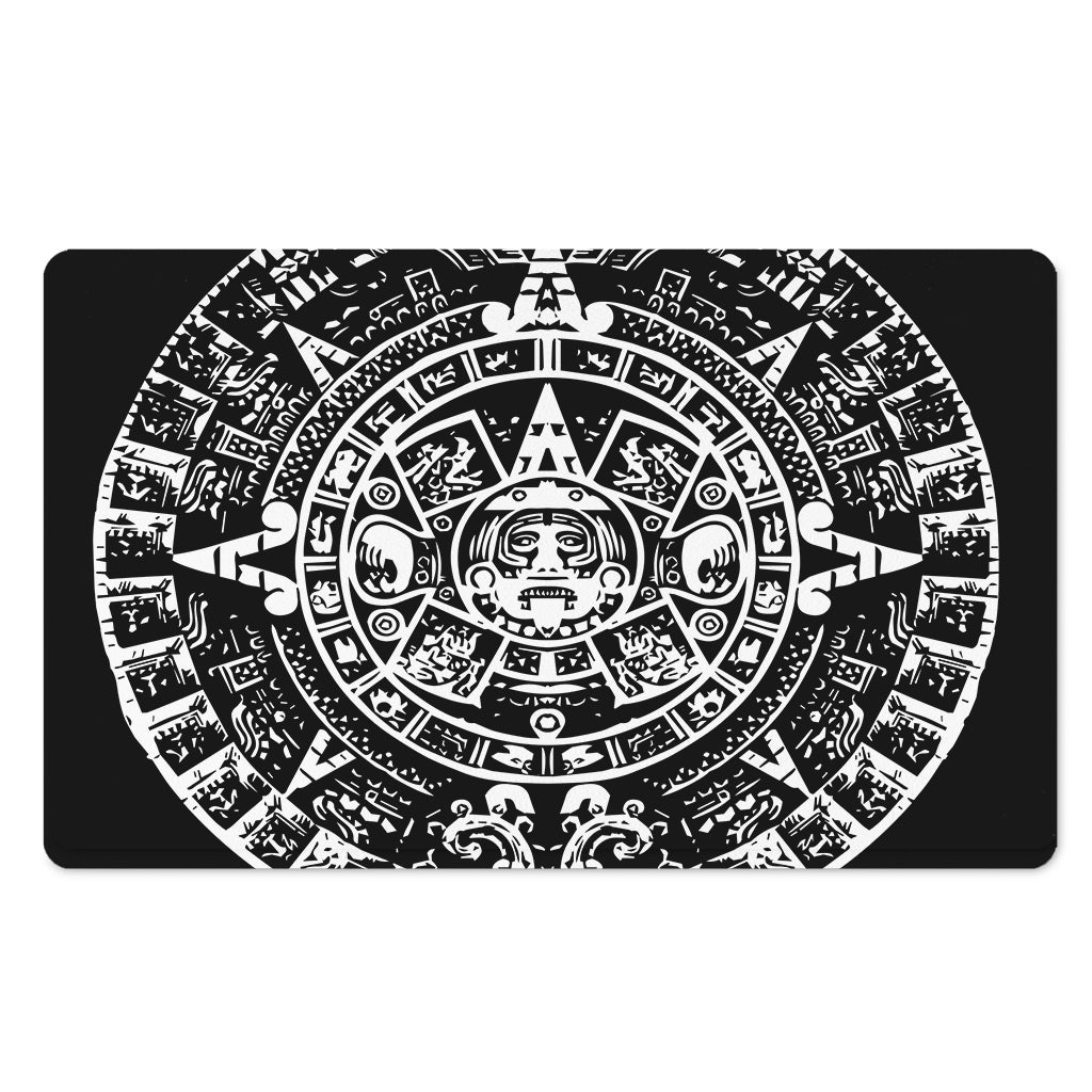 Black And White Maya Calendar Print Polyester Doormat
