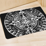Black And White Maya Calendar Print Polyester Doormat