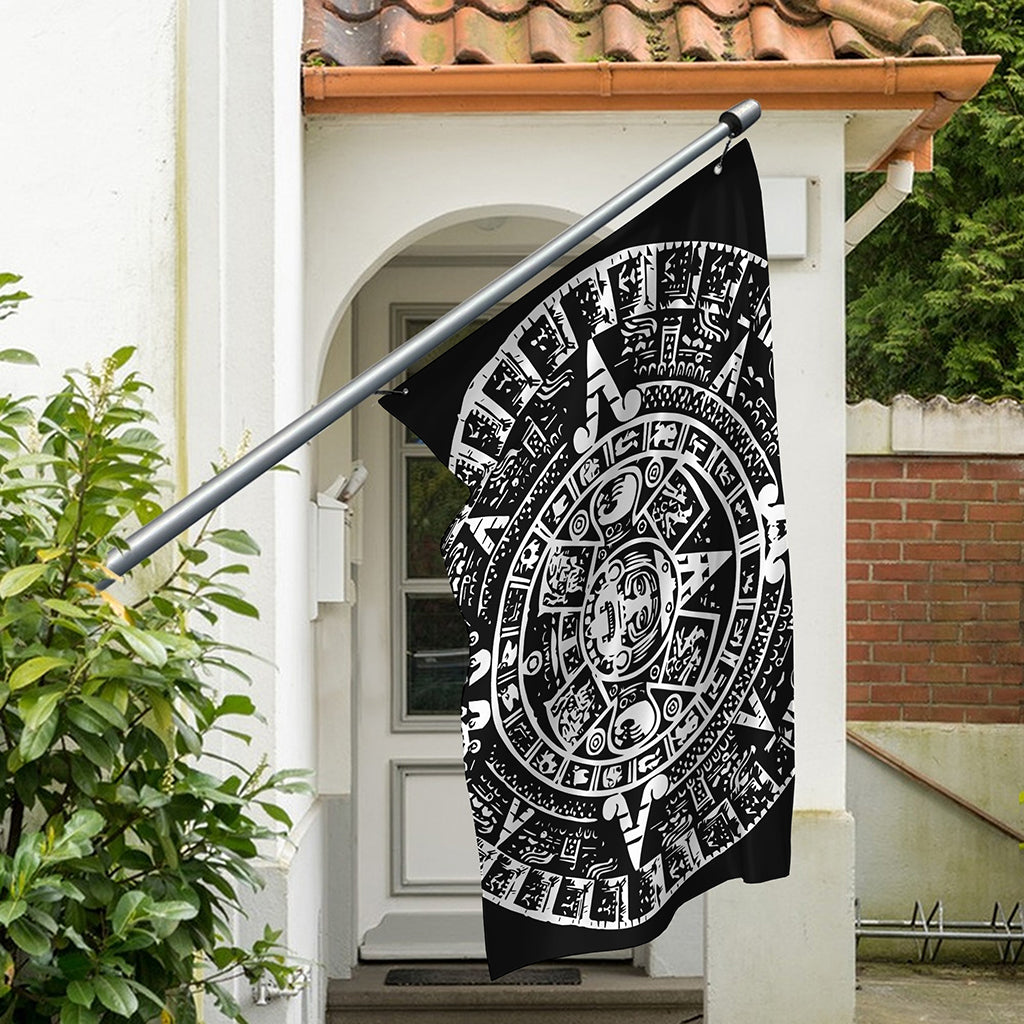 Black And White Maya Calendar Print Polyester Flag