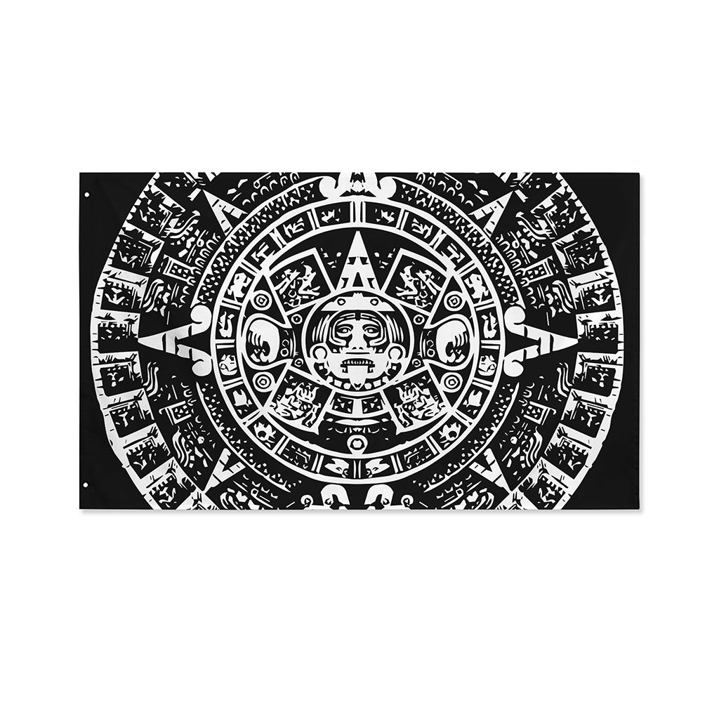 Black And White Maya Calendar Print Polyester Flag