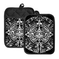 Black And White Maya Calendar Print Pot Holders With Pocket