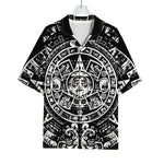 Black And White Maya Calendar Print Rayon Hawaiian Shirt