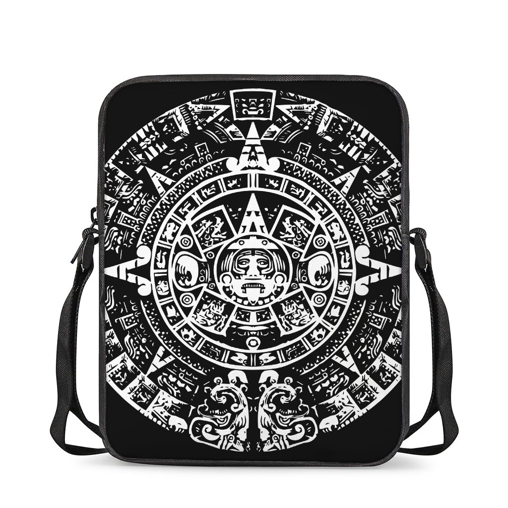 Black And White Maya Calendar Print Rectangular Crossbody Bag