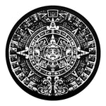 Black And White Maya Calendar Print Round Blanket