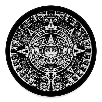 Black And White Maya Calendar Print Round Floor Mat