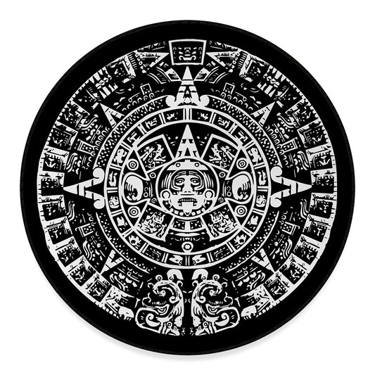 Black And White Maya Calendar Print Round Floor Mat