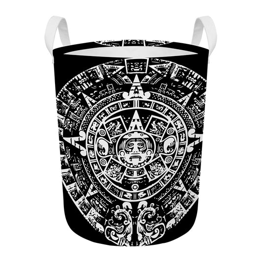 Black And White Maya Calendar Print Round Laundry Basket