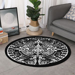 Black And White Maya Calendar Print Round Rug