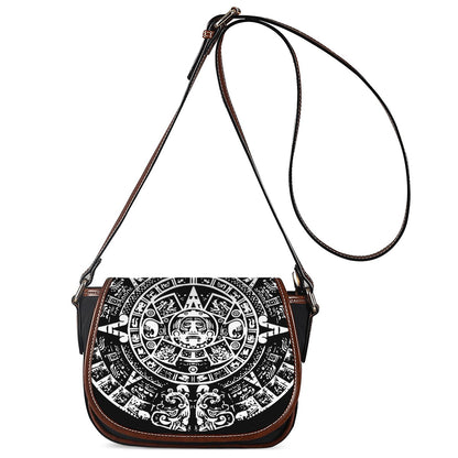 Black And White Maya Calendar Print Saddle Bag
