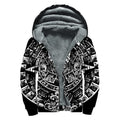 Black And White Maya Calendar Print Sherpa Lined Zip Up Hoodie