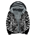 Black And White Maya Calendar Print Sherpa Lined Zip Up Hoodie