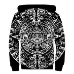 Black And White Maya Calendar Print Sherpa Lined Zip Up Hoodie