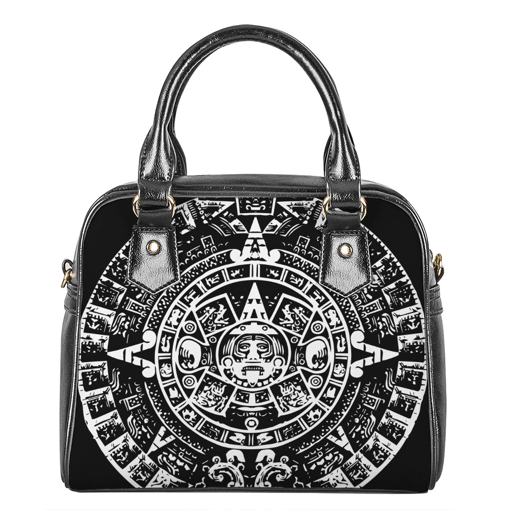 Black And White Maya Calendar Print Shoulder Handbag