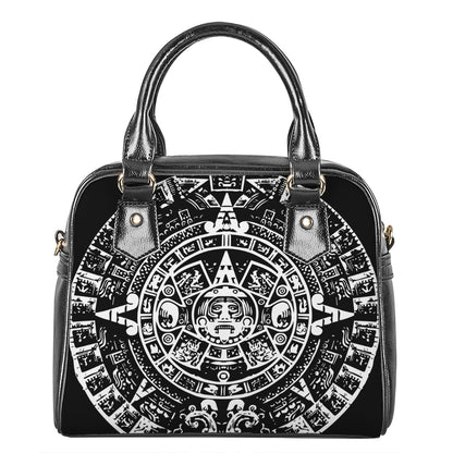 Black And White Maya Calendar Print Shoulder Handbag