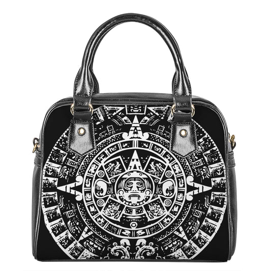 Black And White Maya Calendar Print Shoulder Handbag