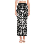 Black And White Maya Calendar Print Side Slit Maxi Skirt