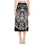 Black And White Maya Calendar Print Side Slit Midi Skirt