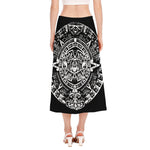 Black And White Maya Calendar Print Side Slit Midi Skirt