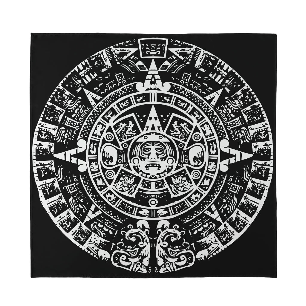 Black And White Maya Calendar Print Silk Bandana