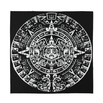 Black And White Maya Calendar Print Silk Bandana