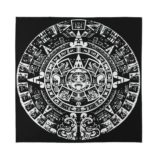 Black And White Maya Calendar Print Silk Bandana