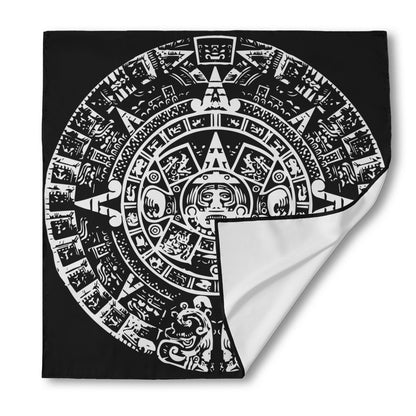 Black And White Maya Calendar Print Silk Bandana