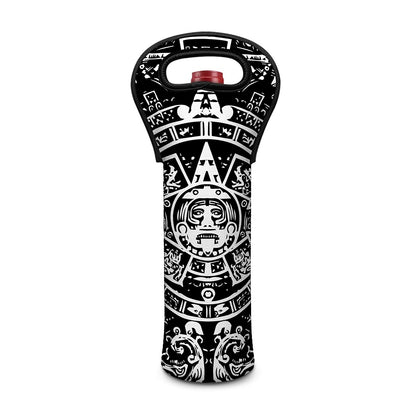 Black And White Maya Calendar Print Single Neoprene Wine Tote