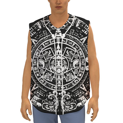 Black And White Maya Calendar Print Sleeveless Baseball Jersey