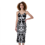 Black And White Maya Calendar Print Slim Fit Midi Cami Dress