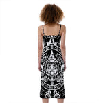 Black And White Maya Calendar Print Slim Fit Midi Cami Dress