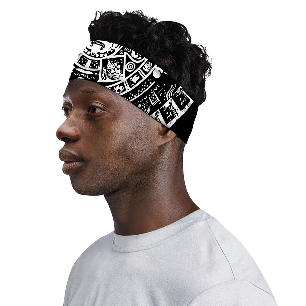 Black And White Maya Calendar Print Sports Headband