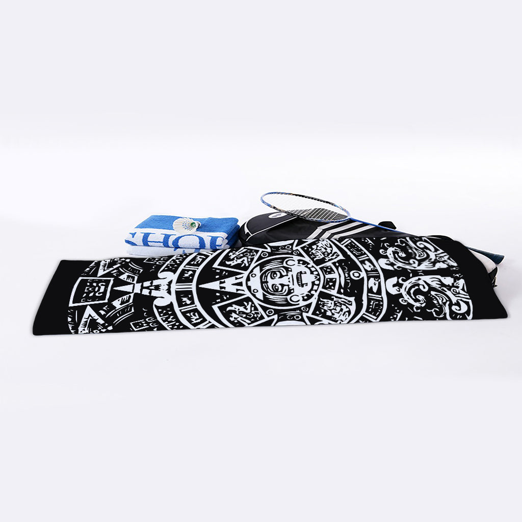 Black And White Maya Calendar Print Sports Towel
