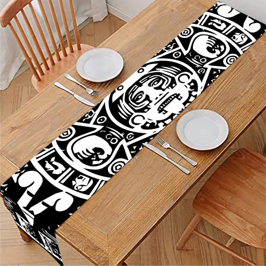 Black And White Maya Calendar Print Table Runner