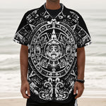 Black And White Maya Calendar Print Textured Short Sleeve Shirt