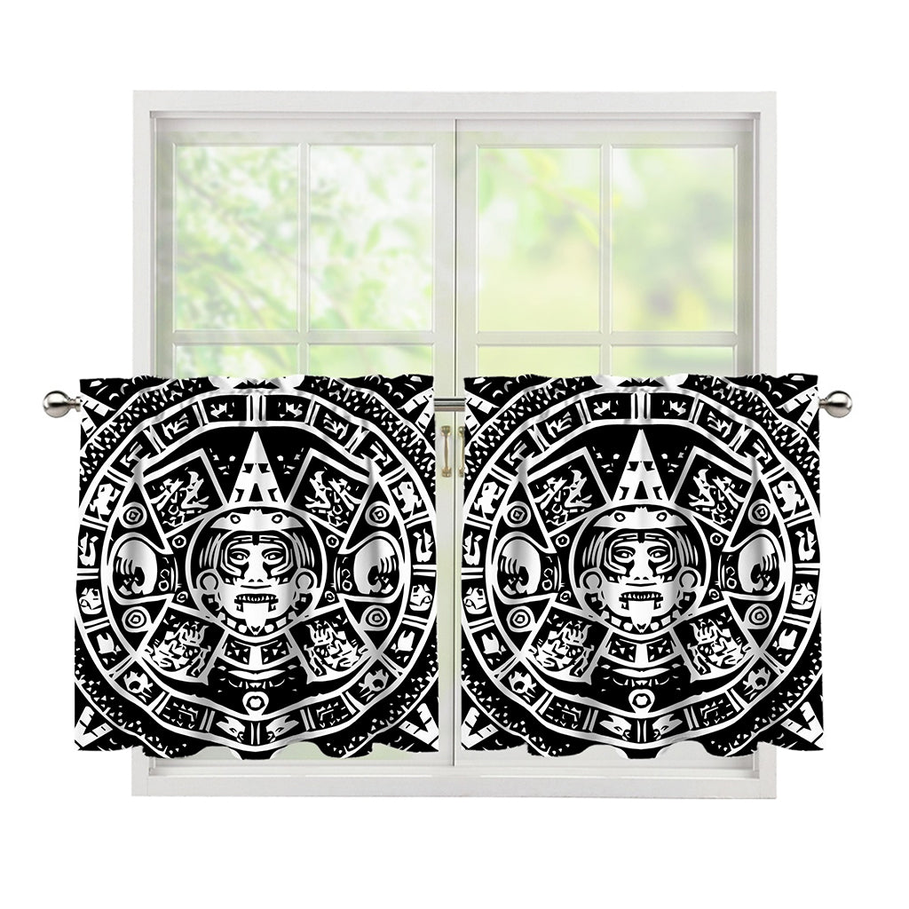 Black And White Maya Calendar Print Tier Curtains