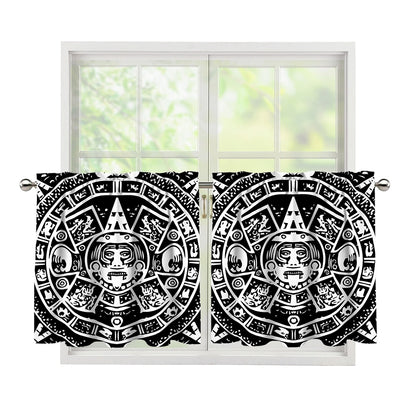 Black And White Maya Calendar Print Tier Curtains