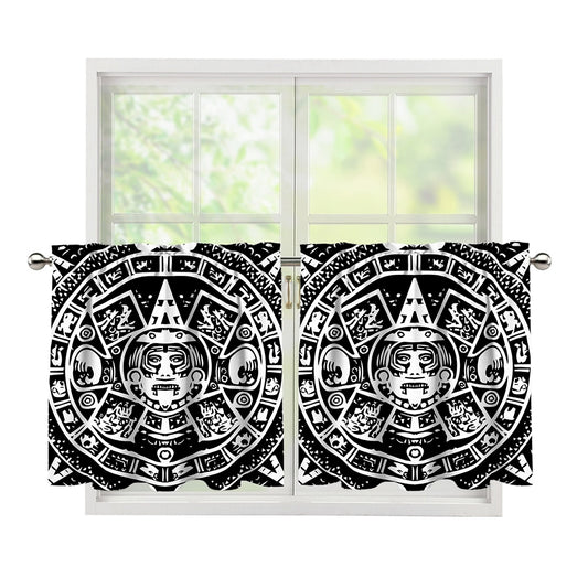 Black And White Maya Calendar Print Tier Curtains