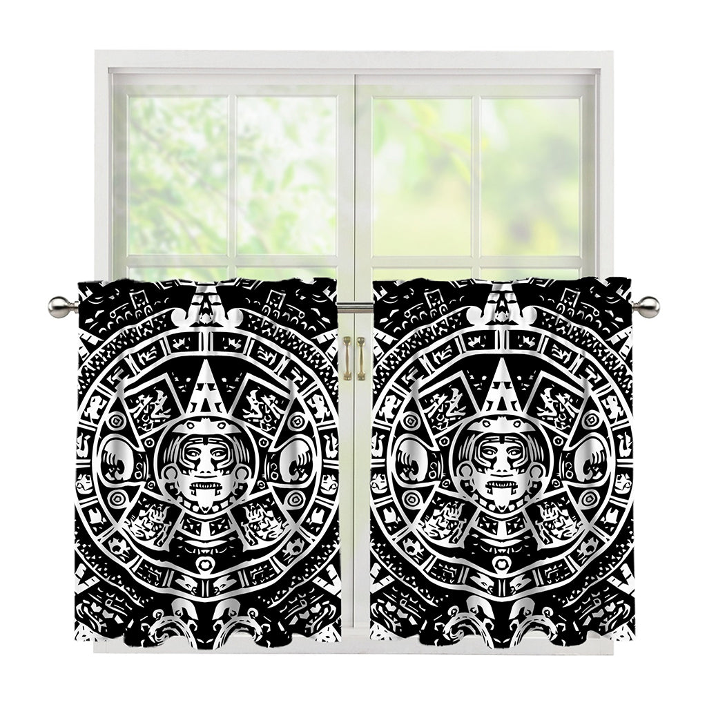 Black And White Maya Calendar Print Tier Curtains