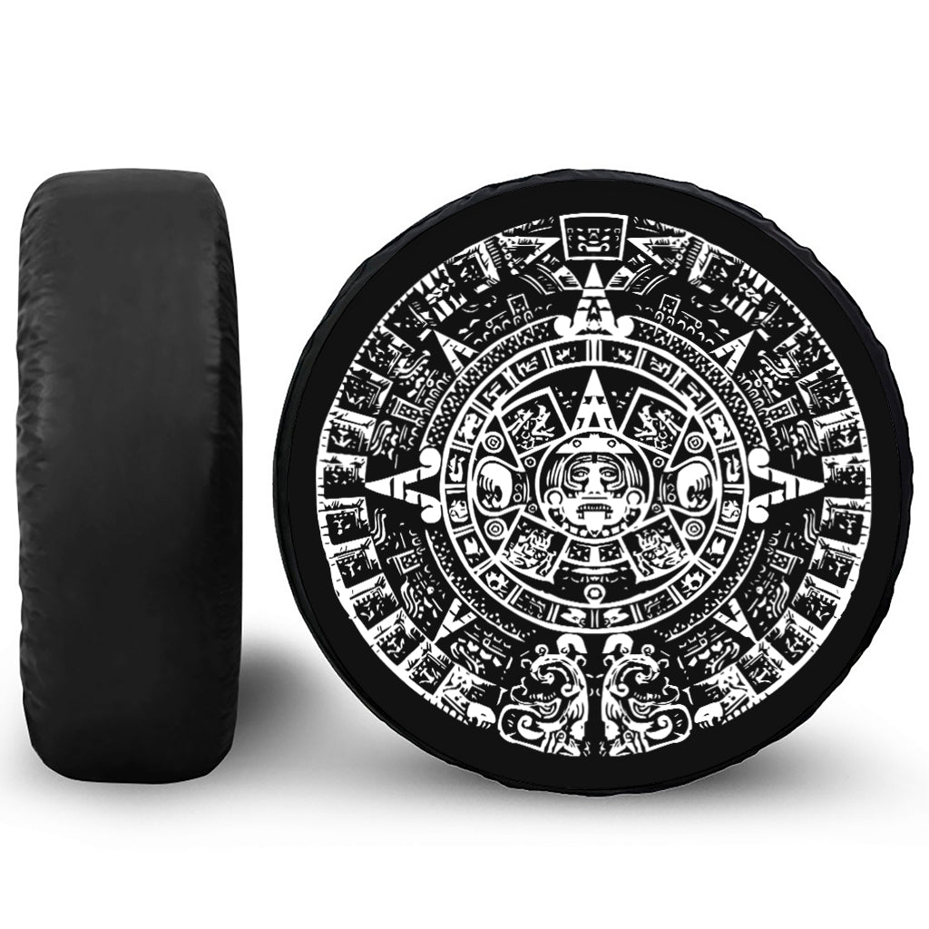 Black And White Maya Calendar Print Tire Cover